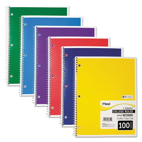 Spiral Notebook, 1 Subject, Medium-college Rule, Assorted Color Covers, 11 X 8, 100 Sheets