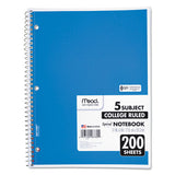 Spiral Notebook, 5 Subjects, Medium-college Rule, Assorted Color Covers, 11 X 8, 200 Sheets
