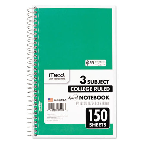 Spiral Notebook, 3 Subjects, Medium-college Rule, Assorted Color Covers, 9.5 X 5.5, 150 Sheets