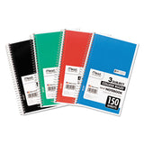 Spiral Notebook, 3 Subjects, Medium-college Rule, Assorted Color Covers, 9.5 X 5.5, 150 Sheets