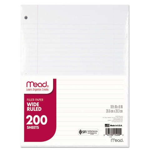 Filler Paper, 3-hole, 8 X 10.5, Wide-legal Rule, 200-pack