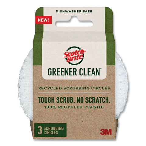 Greener Clean Recycled Scrubbing Circle, 3.5" Diameter, 0.7" Thick, White, 3/pack