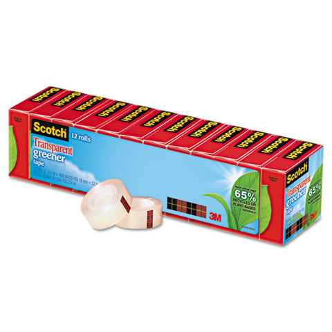Transparent Greener Tape, 1" Core, 0.75" X 75 Ft, Transparent, 12-pack