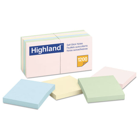 Self-stick Notes, 3 X 3, Assorted Pastel, 100-sheet, 12-pack