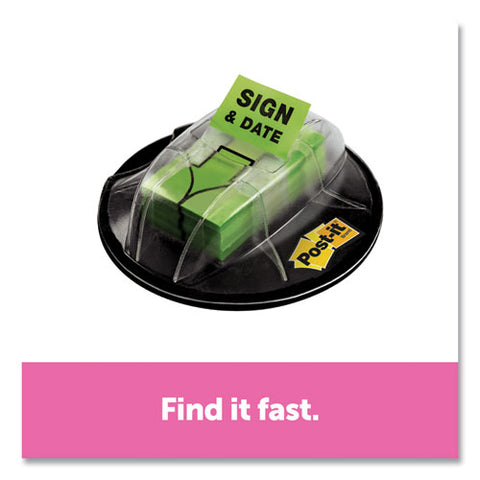 Page Flags In Dispenser, "sign And Date", Bright Green, 200 Flags-dispenser