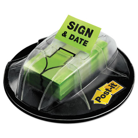 Page Flags In Dispenser, "sign And Date", Bright Green, 200 Flags-dispenser