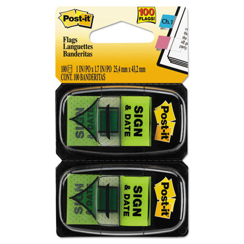 Arrow Message 1" Page Flags, "sign And Date", Green, 2 50-flag Dispensers-pack