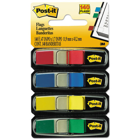 Small Page Flags In Dispensers, 0.5" X 1.75", Assorted Primary, 35-color, 4 Dispensers-pack