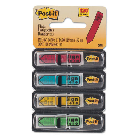 Arrow Message 1-2" Page Flags W-dispensers, "sign Here", Asst Primary, 120-pack