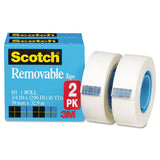 Removable Tape, 1" Core, 0.75" X 36 Yds, Transparent, 2-pack