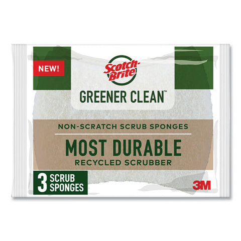 Greener Clean Non-scratch Scrub Sponge, 2.6 X 3.3, 0.7" Thick, White, 3/pack