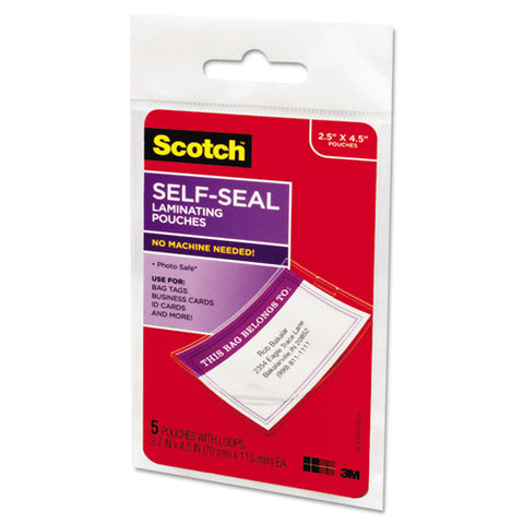 Self-sealing Laminating Pouches, 12.5 Mil, 2.81" X 4.5", Gloss Clear, 5-pack