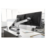 Easy-adjust Desk Dual Arm Mount For 27" Monitors, 360 Deg Rotation, +90--15 Deg Tilt, 360 Deg Pan, Silver, Supports 20 Lb