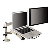 Easy-adjust Desk Dual Arm Mount For 27" Monitors, 360 Deg Rotation, +90--15 Deg Tilt, 360 Deg Pan, Silver, Supports 20 Lb