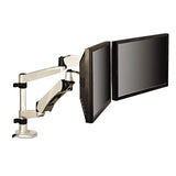Easy-adjust Desk Dual Arm Mount For 27" Monitors, 360 Deg Rotation, +90--15 Deg Tilt, 360 Deg Pan, Silver, Supports 20 Lb