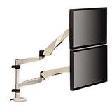 Easy-adjust Desk Dual Arm Mount For 27" Monitors, 360 Deg Rotation, +90--15 Deg Tilt, 360 Deg Pan, Silver, Supports 20 Lb