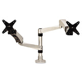 Easy-adjust Desk Dual Arm Mount For 27" Monitors, 360 Deg Rotation, +90--15 Deg Tilt, 360 Deg Pan, Silver, Supports 20 Lb