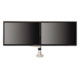 Easy-adjust Desk Dual Arm Mount For 27" Monitors, 360 Deg Rotation, +90--15 Deg Tilt, 360 Deg Pan, Silver, Supports 20 Lb