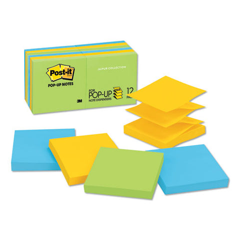 Original Pop-up Refill, 3 X 3, Assorted Jaipur Colors, 100-sheet, 12-pack