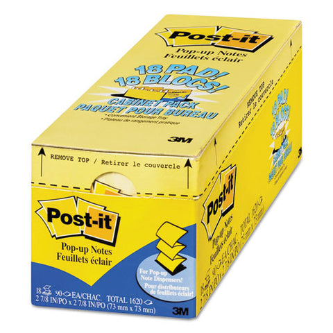 Original Canary Yellow Pop-up Refill Cabinet Pack, 3 X 3, 90-sheet, 18-pack