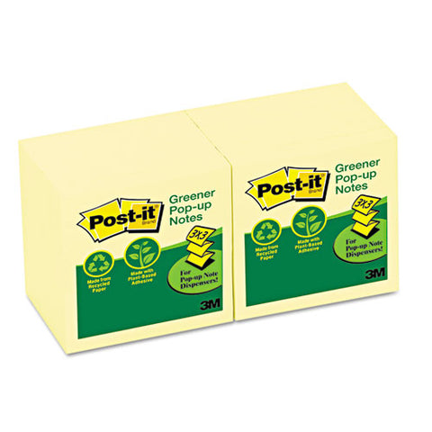 Recycled Pop-up Notes, 3 X 3, Canary Yellow, 100-sheet, 12-pack