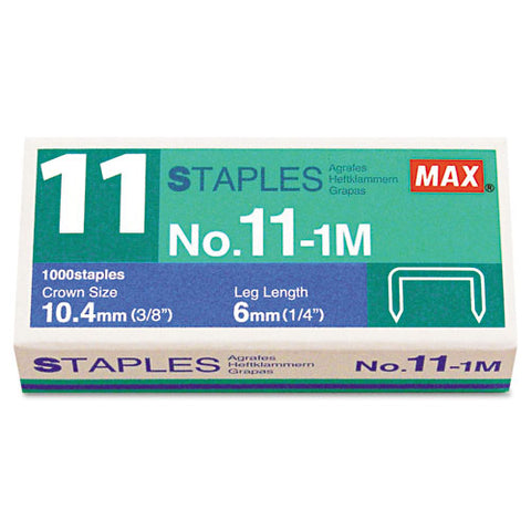 No. 11 Mini Staples, 0.25" Leg, 0.38" Crown, Steel, 1,000-box