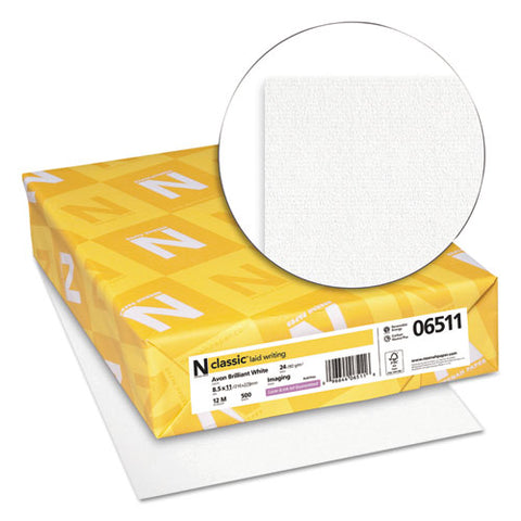 Classic Laid Stationery, 93 Bright, 24 Lb, 8.5 X 11, Avon White, 500-ream