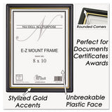 Ez Mount Document Frame With Trim Accent And Plastic Face, Plastic, 8 X 10, Black-gold