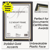 Ez Mount Document Frame With Trim Accent And Plastic Face, Plastic, 8.5 X 11 Insert, Black-gold, 18-carton