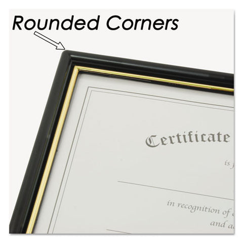 Ez Mount Document Frame With Trim Accent And Plastic Face, Plastic, 8.5 X 11 Insert, Black-gold