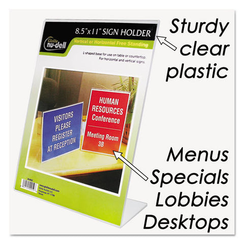 Clear Plastic Sign Holder, Stand-up, Slanted, 8 1-2 X 11