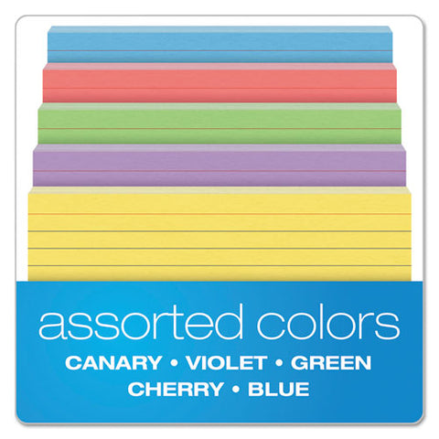 Ruled Index Cards, 4 X 6, Blue-violet-canary-green-cherry, 100-pack