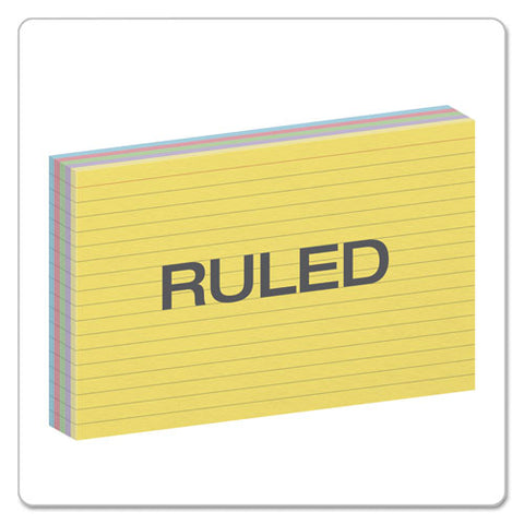 Ruled Index Cards, 5 X 8, Blue-violet-canary-green-cherry, 100-pack