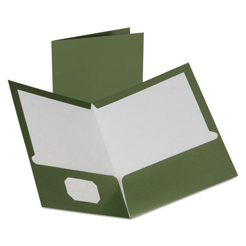 Two-pocket Laminated Folder, 100-sheet Capacity, Metallic Green, 25-box