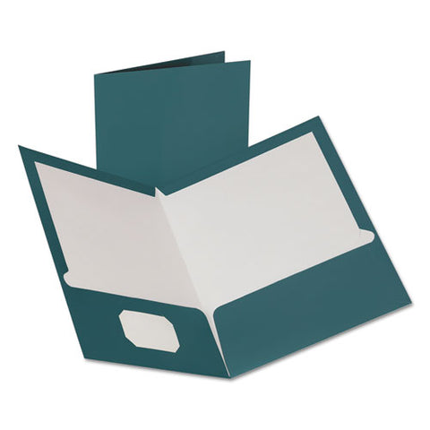 Two-pocket Laminated Folder, 100-sheet Capacity, Metallic Teal, 25-box