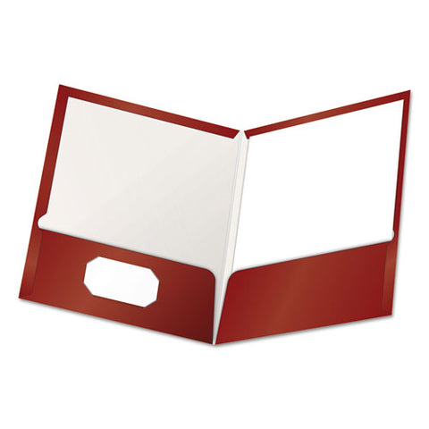 High Gloss Laminated Paperboard Folder, 100-sheet Capacity, Crimson, 25-box
