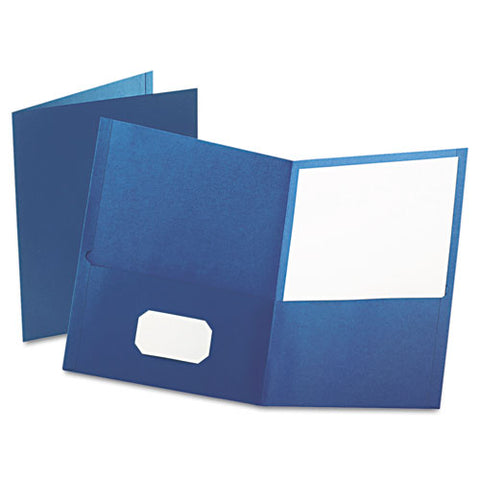 Twin-pocket Folder, Embossed Leather Grain Paper, Blue, 25-box