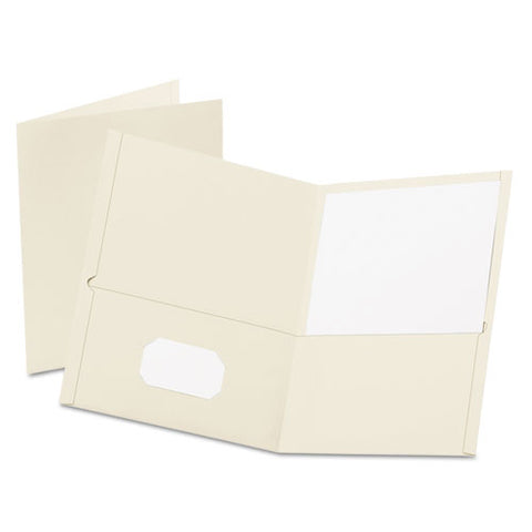 Twin-pocket Folder, Embossed Leather Grain Paper, White, 25-box
