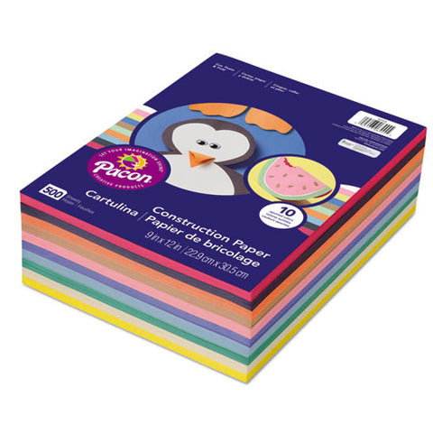 Rainbow Super Value Construction Paper Ream, 45lb, 9 X 12, Assorted, 500-pack