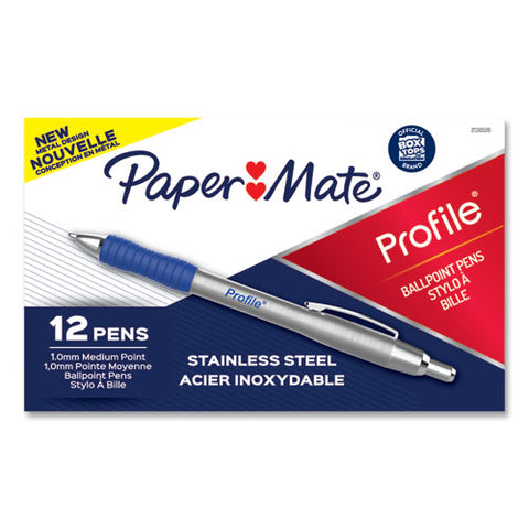 Profile Metal Ballpoint Pen, Retractable, Medium 1 Mm, Blue Ink, Silver Barrel, Dozen