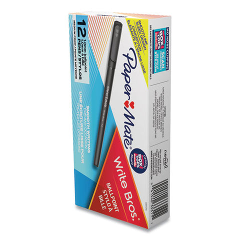 Write Bros. Stick Ballpoint Pen, Medium 1mm, Black Ink-barrel, Dozen