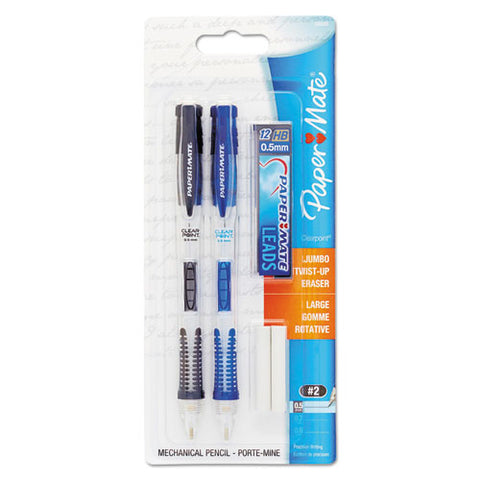 Clear Point Mechanical Pencil, 0.5 Mm, Hb (#2.5), Black Lead, Randomly Assorted Barrel Colors, 2-pack