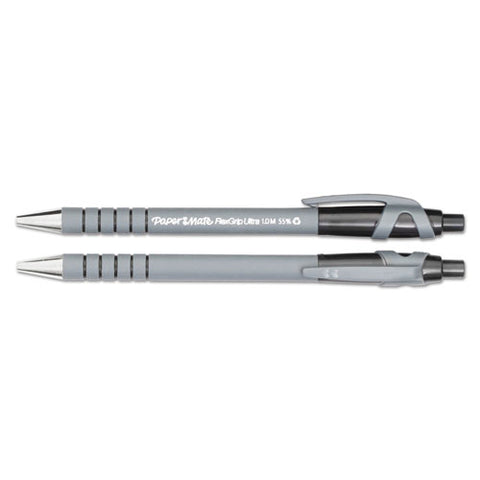 Flexgrip Ultra Retractable Ballpoint Pen, 1mm, Black Ink, Black-gray Barrel, Dozen