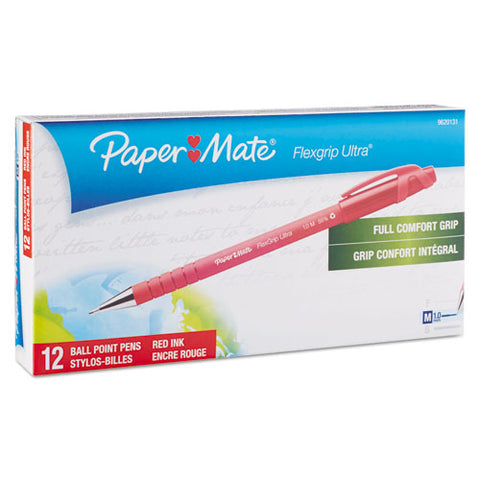 Flexgrip Ultra Stick Ballpoint Pen, Medium 1mm, Red Ink-barrel, Dozen