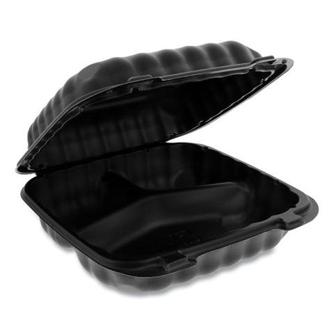 Earthchoice Smartlock Microwavable Hinged Lid Containers, 3-compartment, 8.3 X 8.3 X 3.4, Black, 200-carton