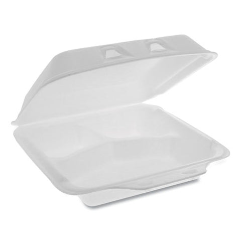 Smartlock Foam Hinged Containers, Small, 3-compartment, 7.5 X 8 X 2.63, White, 150-carton
