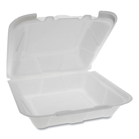 Foam Hinged Lid Containers, Dual Tab Lock, 9.13 X 9 X 3.25, White, 150-carton