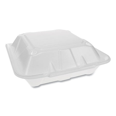 Foam Hinged Lid Containers, Dual Tab Lock Economy, 3-compartment, 9.13 X 9 X 3.25, White, 150-carton