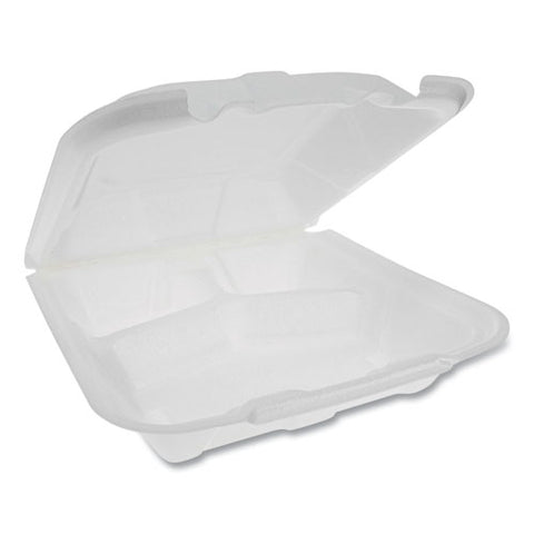 Foam Hinged Lid Containers, Dual Tab Lock Economy, 3-compartment, 9.13 X 9 X 3.25, White, 150-carton