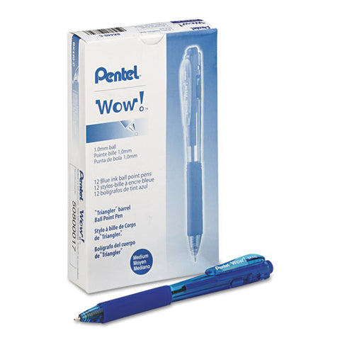 Wow! Retractable Ballpoint Pen, Medium 1 Mm, Blue Ink-barrel, Dozen